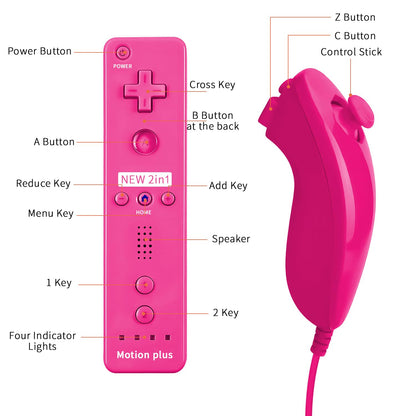 QUMOX Wii Controller with Motion Plus & Nunchuck, Pink Silicone Case