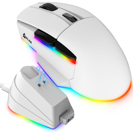 KLIM Blaze X RGB + New Version 2024 + Rechargeable Wireless Gaming Mouse with Charging Dock + Long-Lasting Battery + Up to 12000 DPI + Wired & Wireless Mouse PC  PS5  PS4  Mac + White