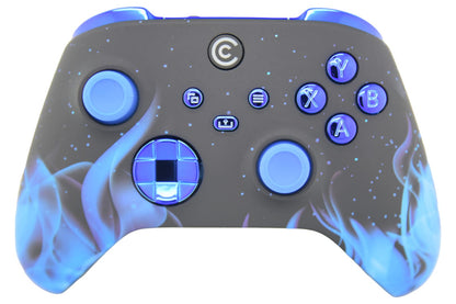 Custom Controllerzz Wireless Controller for Xbox Series X/S & PC - Blue Flame with Blue Chrome Inserts