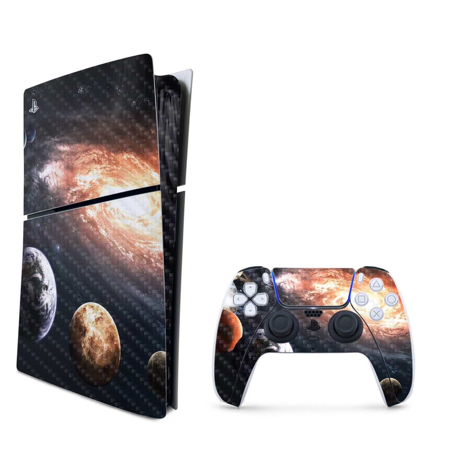 MightySkins Carbon Fiber Skin for PS5 Playstation 5 Slim Digital Edition Bundle - Solar Galaxy Protective  Durable Textured Carbon Fiber Finish Easy to Apply Made in The USA