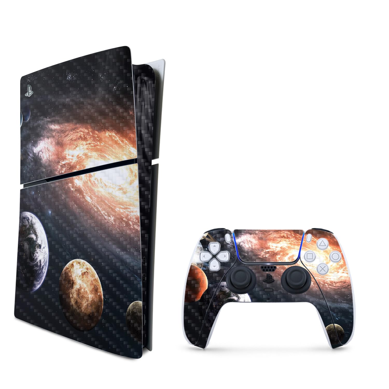 MightySkins Carbon Fiber Skin for PS5 Playstation 5 Slim Digital Edition Bundle - Solar Galaxy Protective  Durable Textured Carbon Fiber Finish Easy to Apply Made in The USA