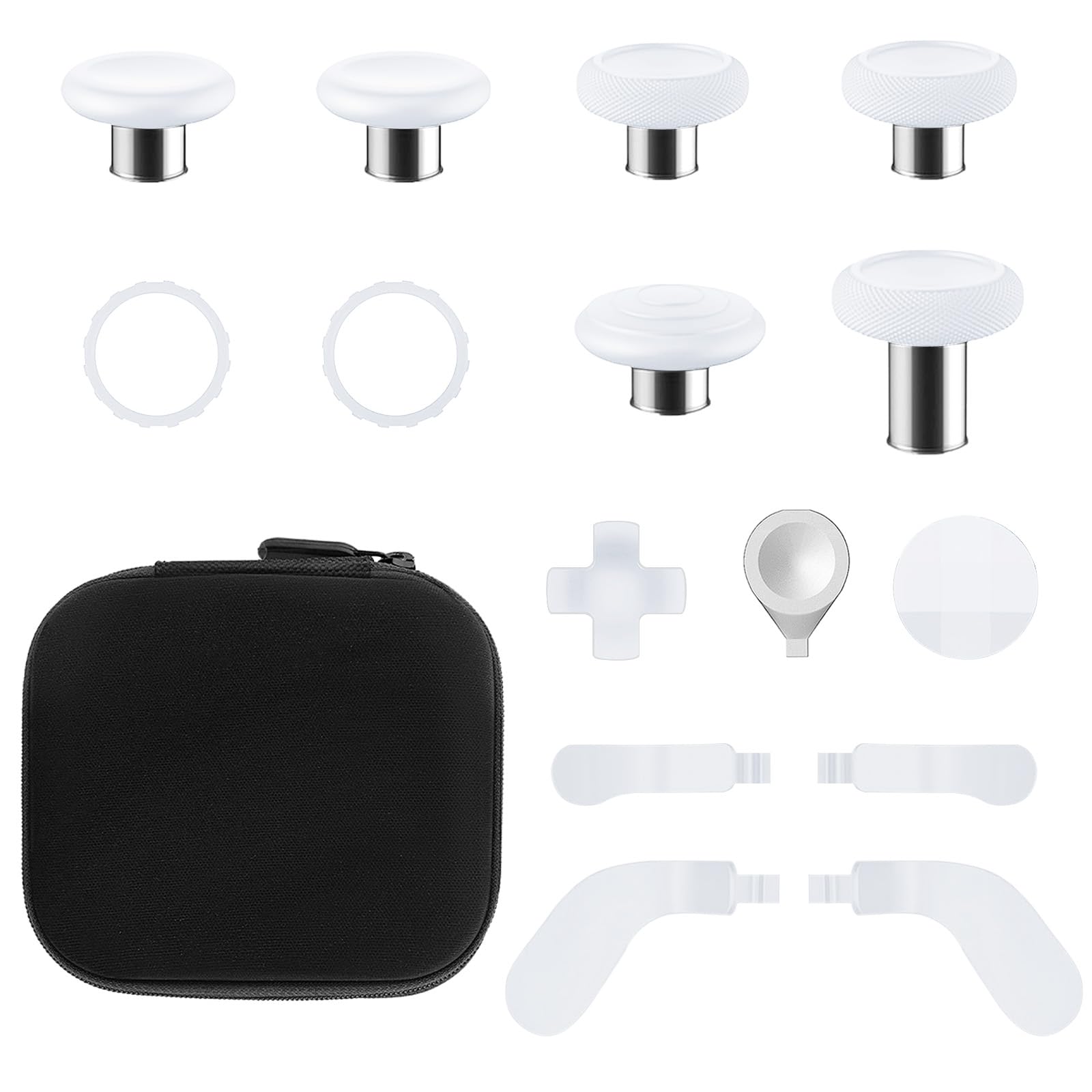 TOMSIN Thumbsticks&Paddles for Xbox Elite 2 Controller 15 In 1 Accessories Pack with Case for Xbox Elite Controller Series 2 Core 6 Metal Thumbsticks 4 Paddles 2 D-pad Protection Rings (White)