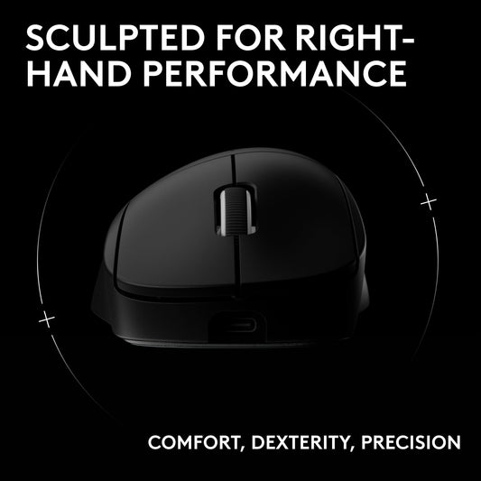 Logitech G PRO X Superlight 2 DEX Wireless Gaming Mouse - 60g, 44k DPI, 8kHz Polling, USB-C, Black, Right-Handed, Model