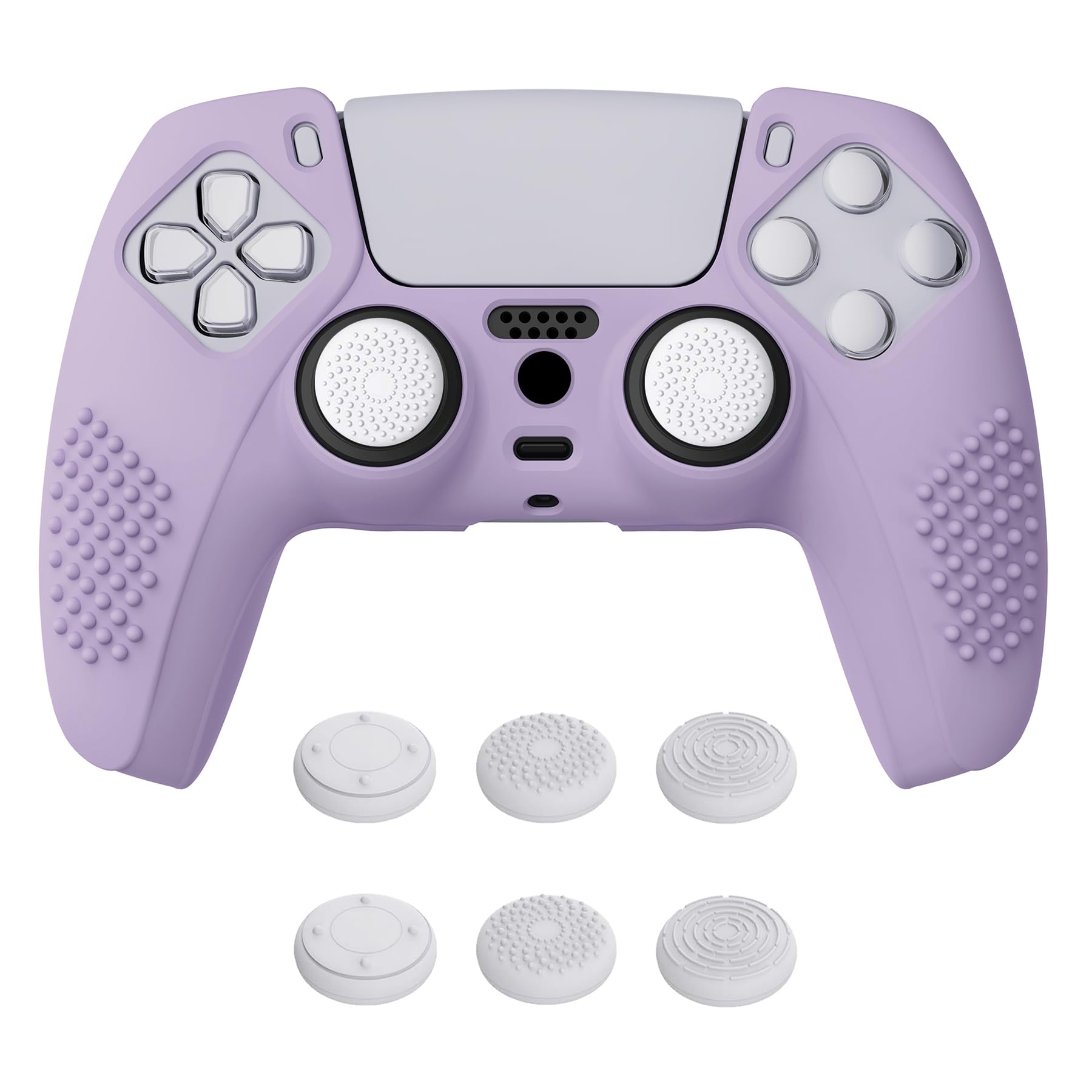 eXtremeRate PlayVital Mauve Purple 3D Studded Edition Anti-Slip Silicone Cover Skin for ps5 Controller  Soft Rubber Case for ps5 Wireless Controller with 6 White Thumb Grip Caps