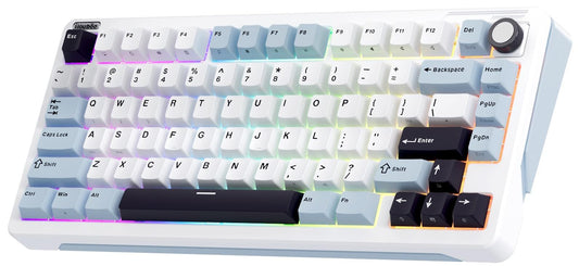 iLovBee B75 Wireless Mechanical Keyboard - Creamy 75% RGB, Bluetooth/2.4GHz/USB, Hot Swappable, Gasket Mounted, Pre-Lubed, White & Blue