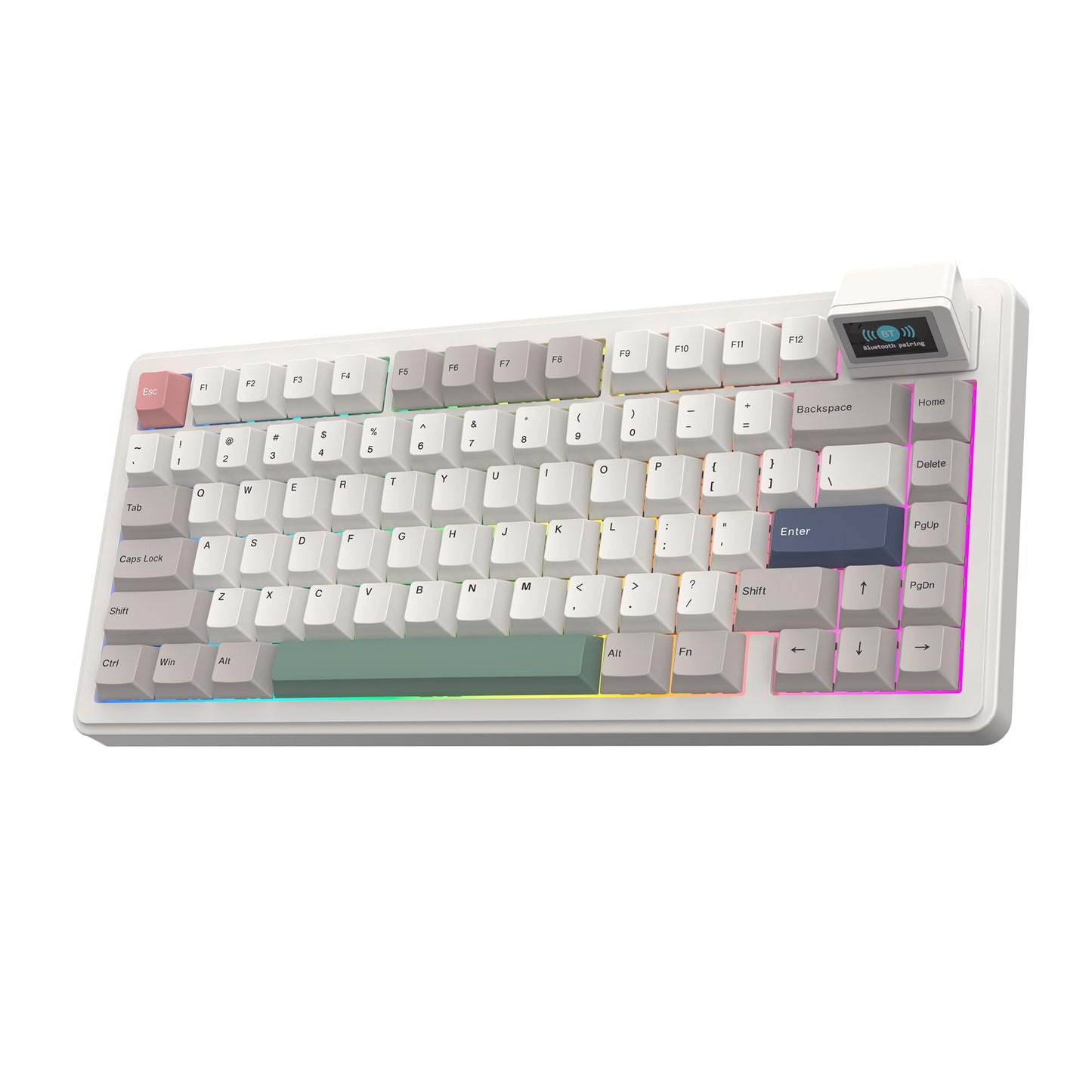EPOMAKER RT82 Wireless Mechanical Keyboard with Screen  VIA Custom  2.4GHz/USB-C/BT5.0  RGB Backlit  Gasket  5-Paddings  PBT Keycaps  Hot-Swap Retro Gaming Keyboard (Sea Salt Silent)