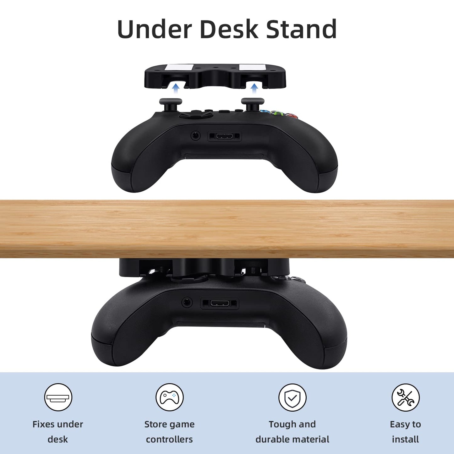 Mcbazel Under Desk Mount for Xbox & Switch Pro Controller - Black, Model MT-000044, Durable ABS Material, Space-Saving Design