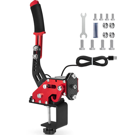aikeec 64Bit PC USB Handbrake  Upgrade SIM Racing Games Handbrake for LO GITECH G25 G27 G29 T500 T300 THRUST MASTER FANATECOSW DIRT RALLY  2M Nylon Cable/Reinforced Spring/Red+Clamp