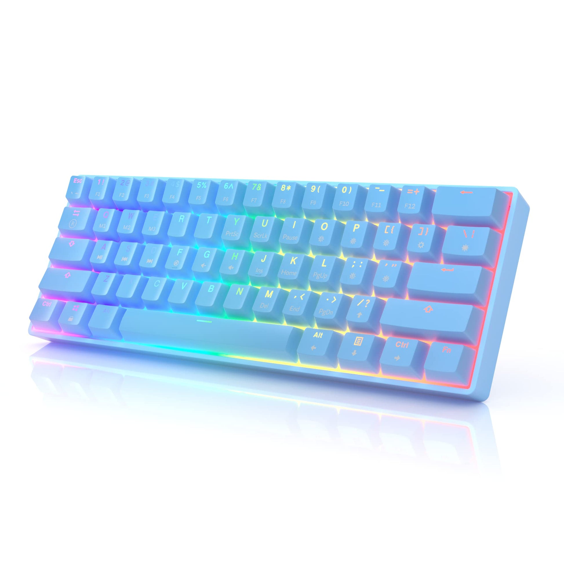 HK GAMING GK61s Mechanical Gaming Keyboard - 61 Keys Multi Color RGB Illuminated LED Backlit Wired Programmable for PC/Mac Gamer (Gateron Mechanical Black  Blue)