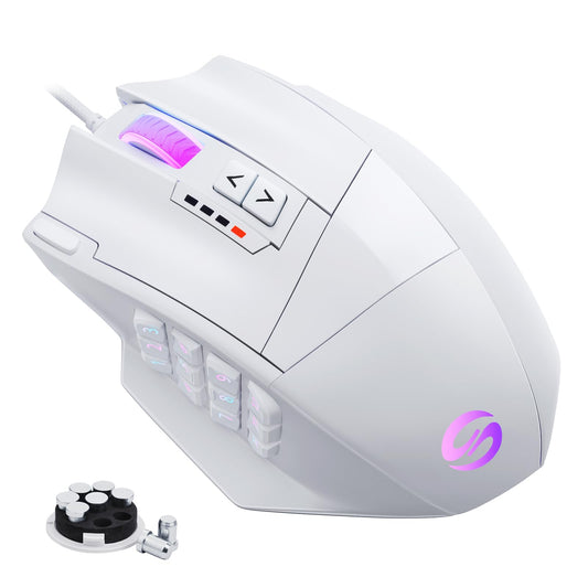 UtechSmart Venus Gaming Mouse - RGB Wired, 16400 DPI, 12 Side Buttons, Medium, Cool White, Model DS-2535