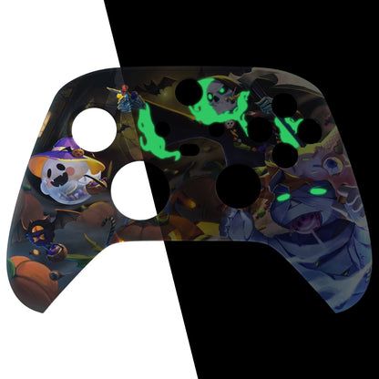 eXtremeRate Glow in Dark Shell for Xbox Series X & S - Halloween Candy Night - Scary-Theme Front Housing Cover - Model FX3T177