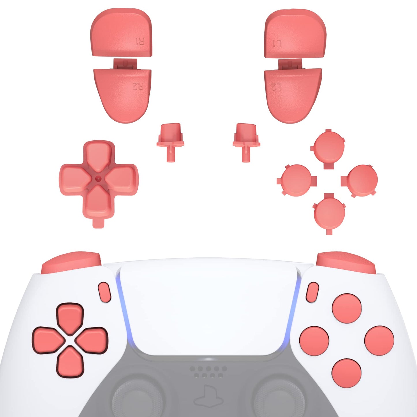 eXtremeRate Replacement D-pad R1 L1 R2 L2 Triggers Share Options Face Buttons  Coral Full Set Buttons Compatible with ps5 Controller BDM-030 BDM-040 BDM-050 - Controller NOT Included