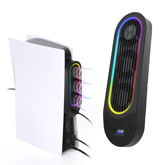 HZLucki PS5 Cooling Fan with 9 LED Lights, Auto Speed Control, USB 3.0, Black, Model HPR01 PRO-B, 1.5x8.1x