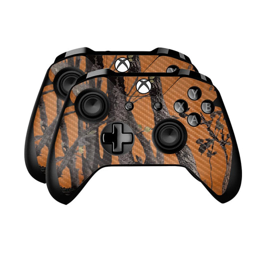 Carbon Fiber Skin Compatible with Microsoft Xbox One Controller (2 Pack) - Orange Camo - Premium 3M Vinyl Protective Wrap Decal Cover - Easy to Apply | Crafted in The USA by MightySkins
