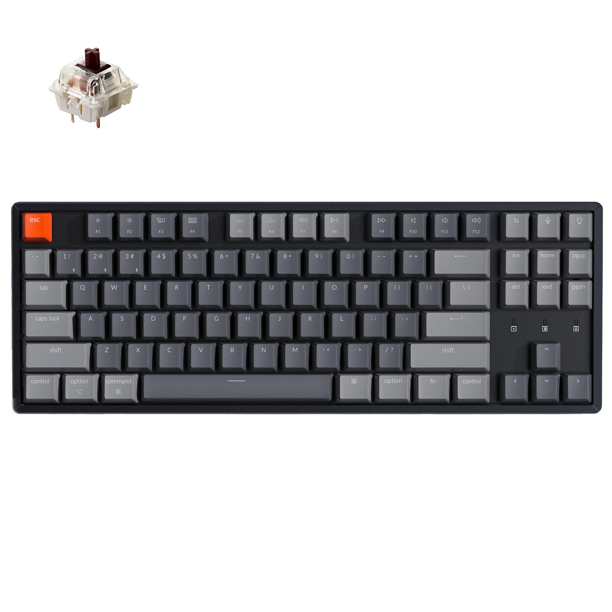 Keychron K8 Wireless Mechanical Keyboard, 87 Keys TKL, Gateron Brown Switch, RGB Backlight, Aluminum Frame, USB-C for Mac/Windows