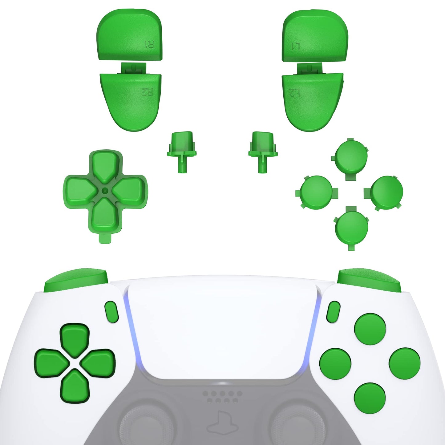 eXtremeRate Replacement D-pad R1 L1 R2 L2 Triggers Share Options Face Buttons  Green Full Set Buttons Compatible with ps5 Controller BDM-030 BDM-040 BDM-050 - Controller NOT Included