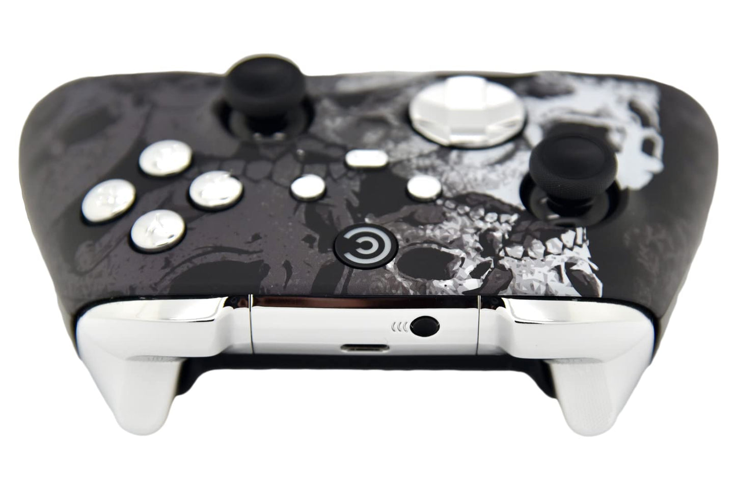 Custom Controllerzz Wireless Controller for PC, Xbox Series X/S & One - Black Skullz w/Silver Chrome Inserts