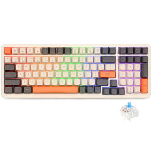 Rii RK909 Wireless Mechanical Gaming Keyboard  3 Mode 2.4G/Wired/Bluetooth  Blue Switches  100 Keys  20 Modes LED Backlighting  Rechargeable Keyboard for PC Gamers/Mac/Windows/Smartphone