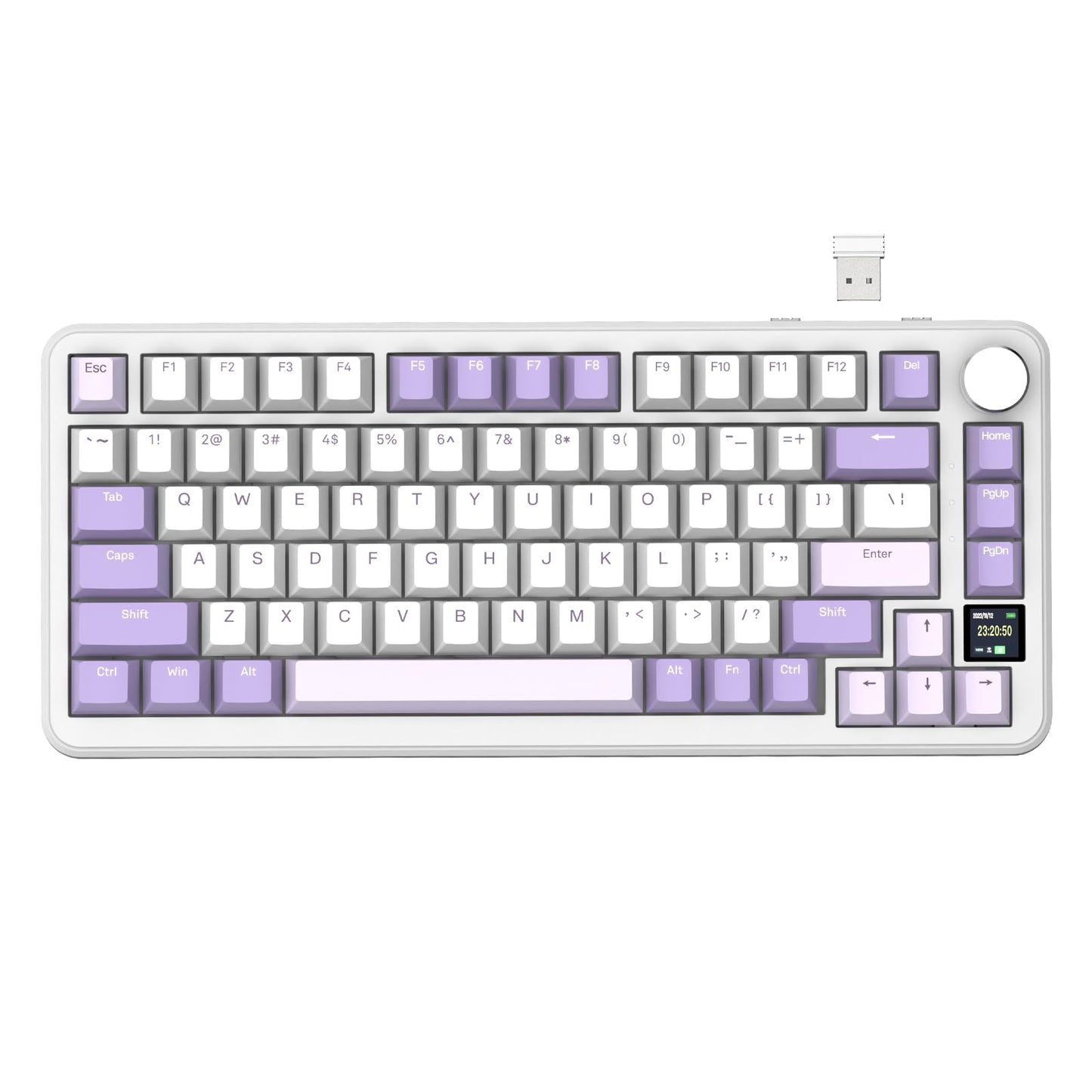 ATTACK SHARK X85Pro Hot Swappable Mechanical Gaming Keyboard TFT Display & Knob BT5.1/2.4Ghz/USB-C RGB Gasket Mount 75% Custom Keyboard QMK PBT Keycaps for PC/MAC-Purple/Linear Blueberry Switch