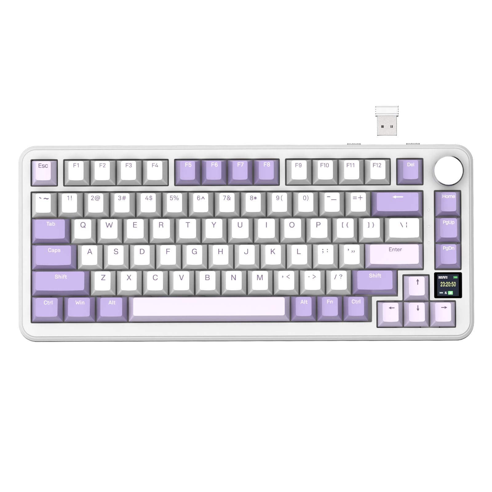 ATTACK SHARK X85Pro Hot Swappable Mechanical Gaming Keyboard TFT Display & Knob BT5.1/2.4Ghz/USB-C RGB Gasket Mount 75% Custom Keyboard QMK PBT Keycaps for PC/MAC-Purple/Linear Blueberry Switch