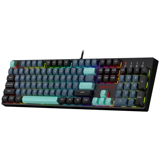 Redragon K582 SE Wired RGB Gaming Keyboard - 104 Keys, Mixed Color Round PBT Keycaps, Dynamic 16.8M RGB, Linear Red Switch, Dark Jade