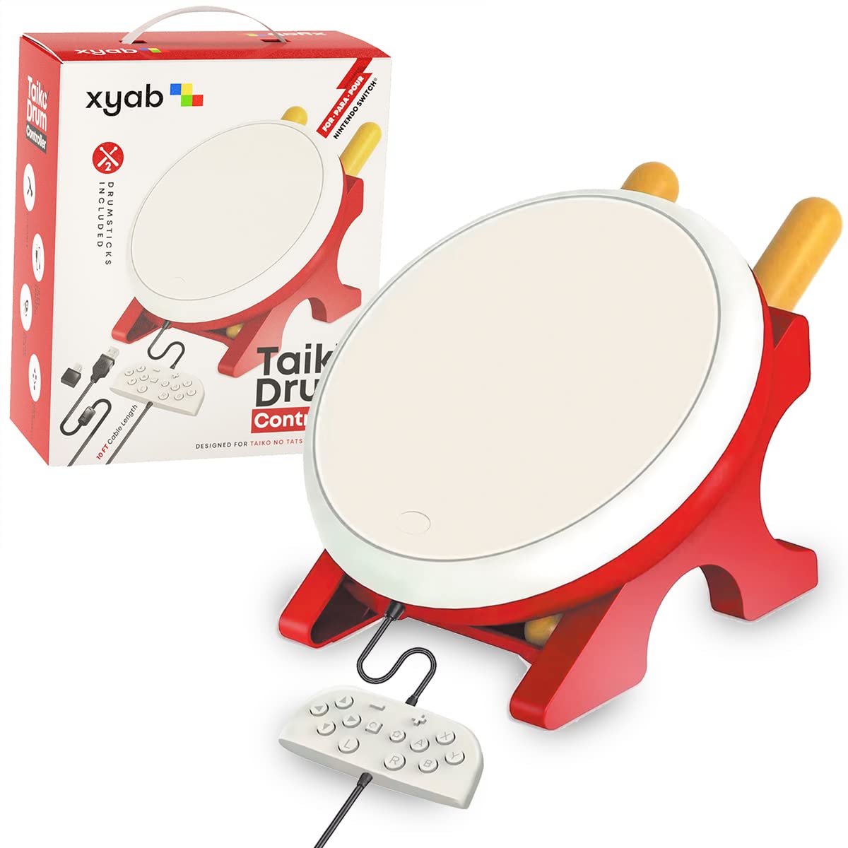 XYAB | Taiko Drum Pad Controller with Drum Sticks for Nintendo Switch Taiko no Tatsujin Drum n Fun Game