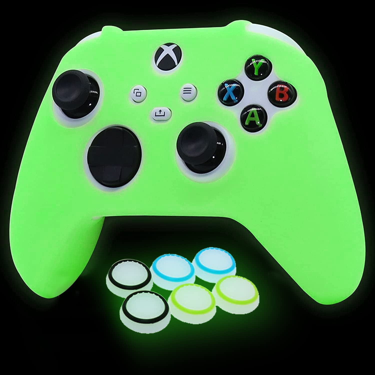 HLRAO Glow Green Silicone Cover for Xbox Series X/S Controller, Anti-Slip Soft Rubber with 6 Thumb Grip Caps