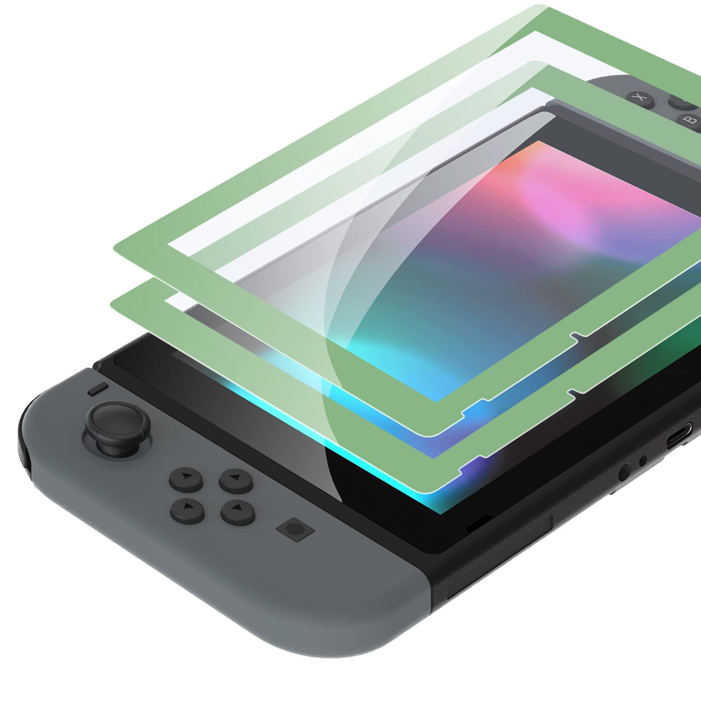 eXtremeRate 2 Pack Matcha Green Border Transparent HD Clear Saver Protector Film  Tempered Glass Screen Protector for Nintendo Switch [Anti-Scratch  Anti-Fingerprint  Shatterproof  Bubble-Free]