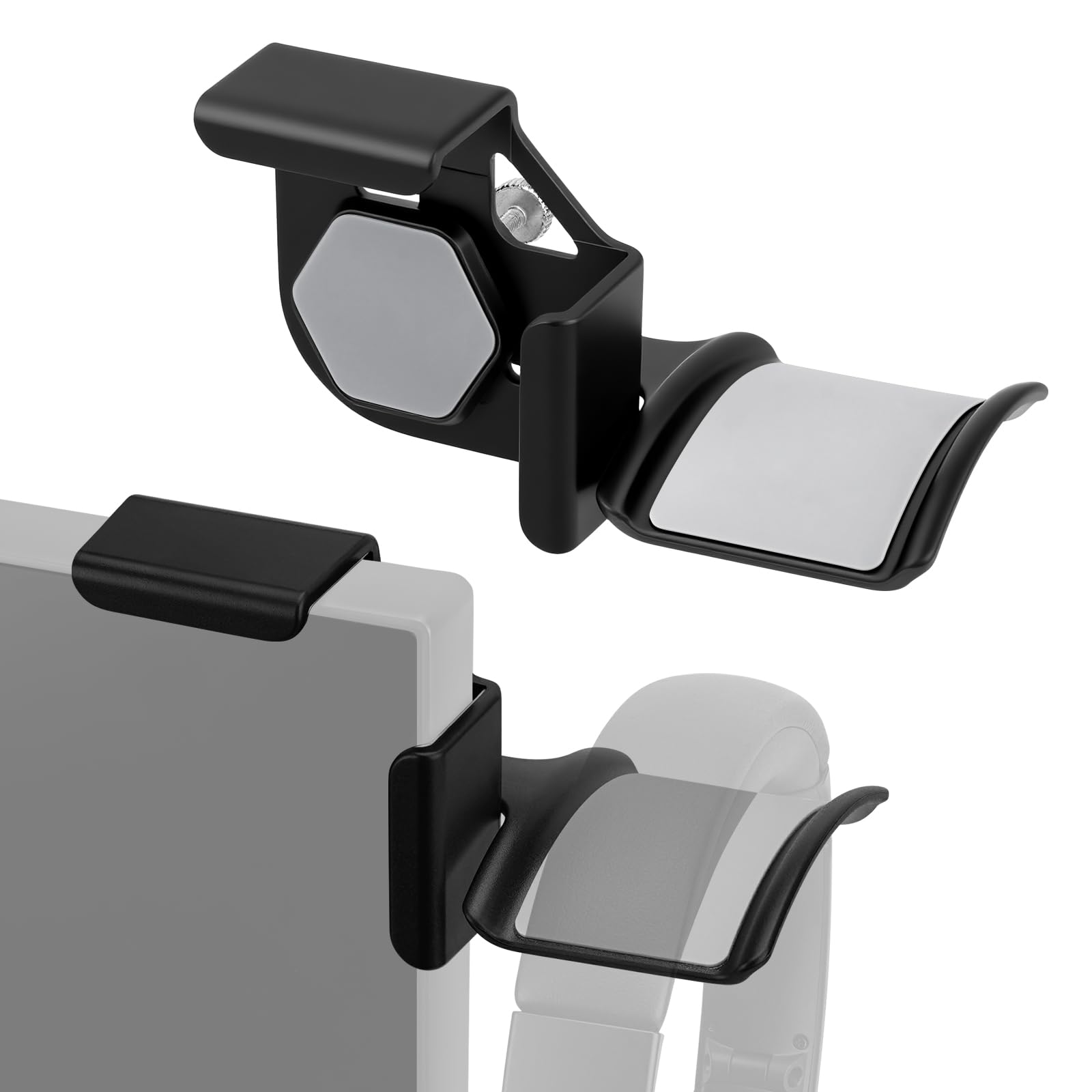 GEEKRIA Clamp-On Headphone Holder for Monitor, Screen-Mount, Black, 2 Pack, Compatible with Sennheiser, Bose, Beats, Razer, HyperX