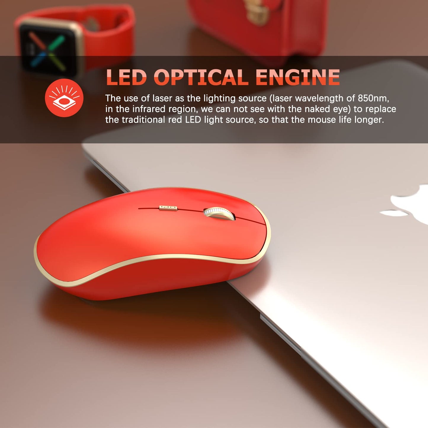 JOYACCESS Wireless Gaming Mouse, 2.4G Silent, Slim Portable USB, Model M1B, Orange Red