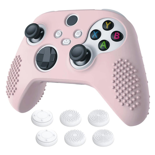 eXtremeRate PlayVital Pink Controller Skin for Xbox Series X/S  3D Studded Edition Anti-Slip Soft Silicone Cover for Xbox Core Controller with 6 Thumb Grip Caps