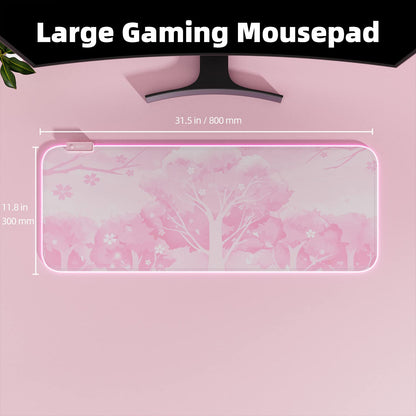 Mytrix Pink RGB LED Gaming Mouse Pad, XXL 800×300mm, Waterproof Rubber, 14 Modes, Non-Slip Sakura Mat for Gamer and Office Use