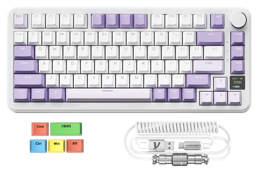 MAGIC-REFINER Attack Shark X85PRO 75% Wireless Mechanical Keyboard TFT Smart Display&Knob BT/2.4G/Wired Custom Gaming Keyboard Gasket Hot-Swap RGB with Pro Cable&5 Color PBT Keycaps for PC/MAC Purple
