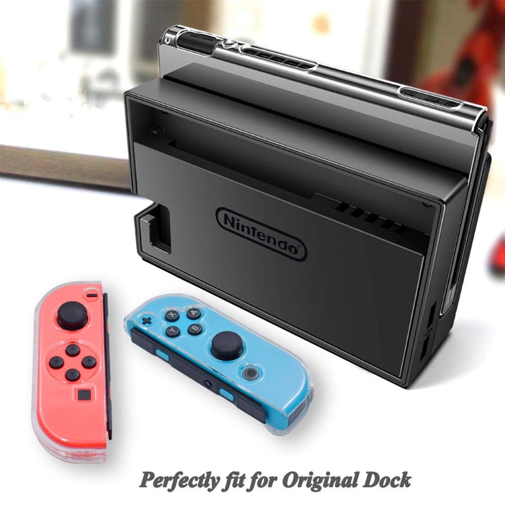 VANJUNN Dockable Clear Case for Nintendo Switch - 3 in 1 Protective Cover for Switch & Joy-Con - Shock-Absorption, Crystal Clear, Model NSwitchcase-Clear