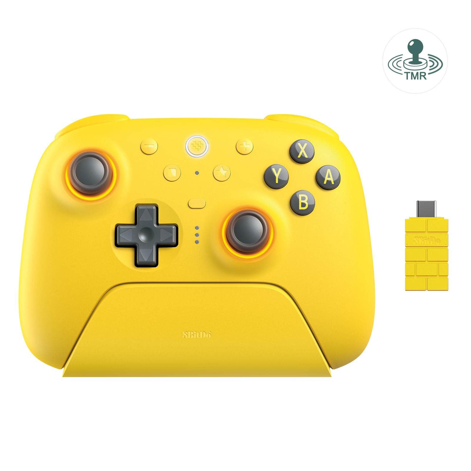 8Bitdo Ultimate 2 Bluetooth Controller for Switch/Switch 2  Windows&PC  TMR Joysticks Switch Pro Controller  Hall Effect/Tactile Triggers  Vibration  Motion Control  RGB Fire Ring - Yellow
