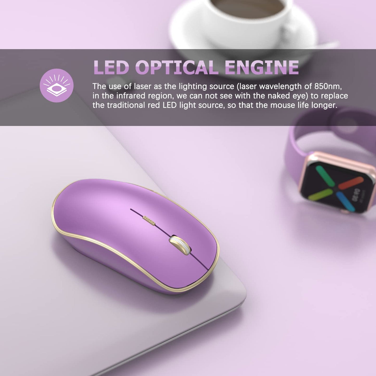JOYACCESS Wireless Mouse - Ergonomic 2.4G Optical with 5 DPI Levels, Portable Design, Purple (Model: XRF-M1B-PL)