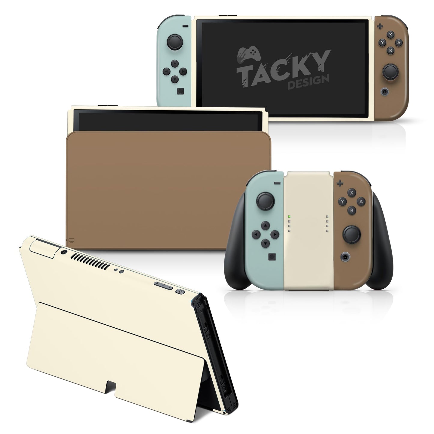 Tacky Design Color Blocking Skin Compatible with Nintendo Switch OLED Skin Wrap Cover  Colorwave for Switch OLED Stickers  Premium 3M Vinyl (Pastel Brown & Mint  Nintendo Switch OLED)
