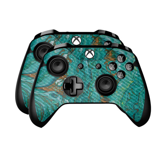 Carbon Fiber Skin Compatible with Microsoft Xbox One Controller (2 Pack) - Turquoise Ripple - Premium 3M Vinyl Protective Wrap Decal Cover - Easy to Apply | Crafted in The USA by MightySkins