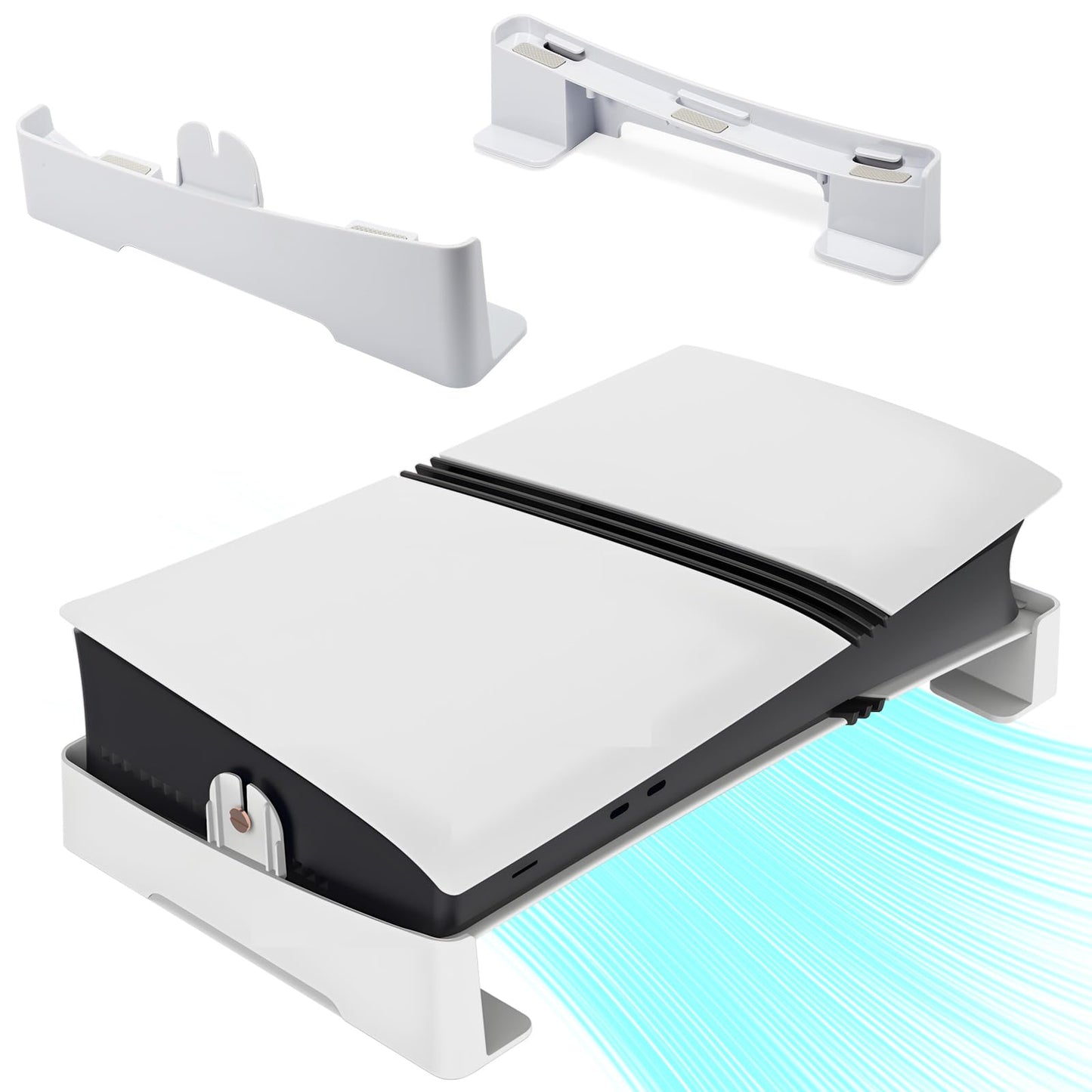 Racrank PS5 Pro Horizontal Stand with Anti-Slip Cooling Base  Space-Saving Dual Mode Base for PS5 Slim & Pro Console Disc & Digital Edition  Stabilized Stand unique for Gaming Room Setup  White