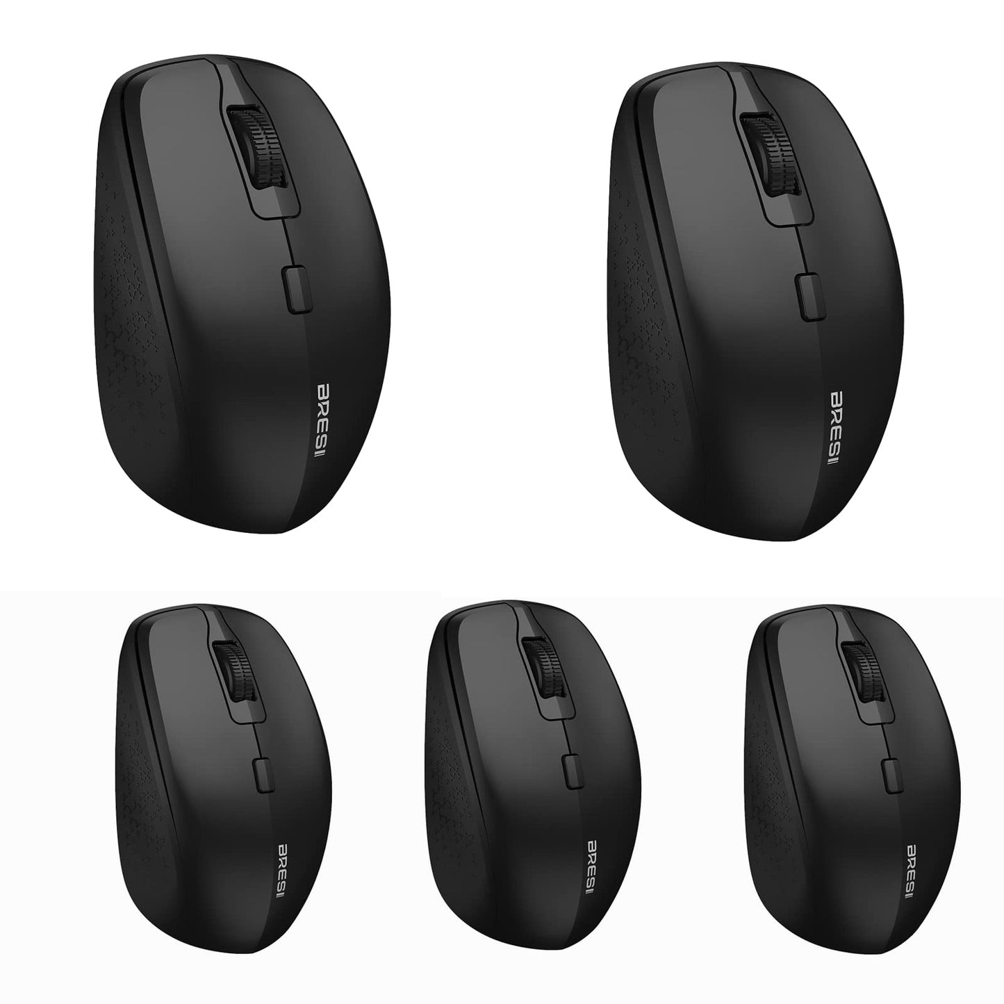 BreSii Wireless Mouse for Laptop - Ergonomic 2.4G/BT, 3 Adjustable DPI, Black, Model m300t, Includes Mouse Pad (5-Pack)