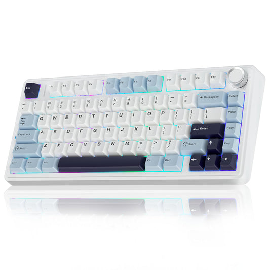 AULA F75 Wireless Mechanical Keyboard, Hot Swappable, RGB Backlit, Glacial Blue, 2.4GHz/Type-C/BT5.0