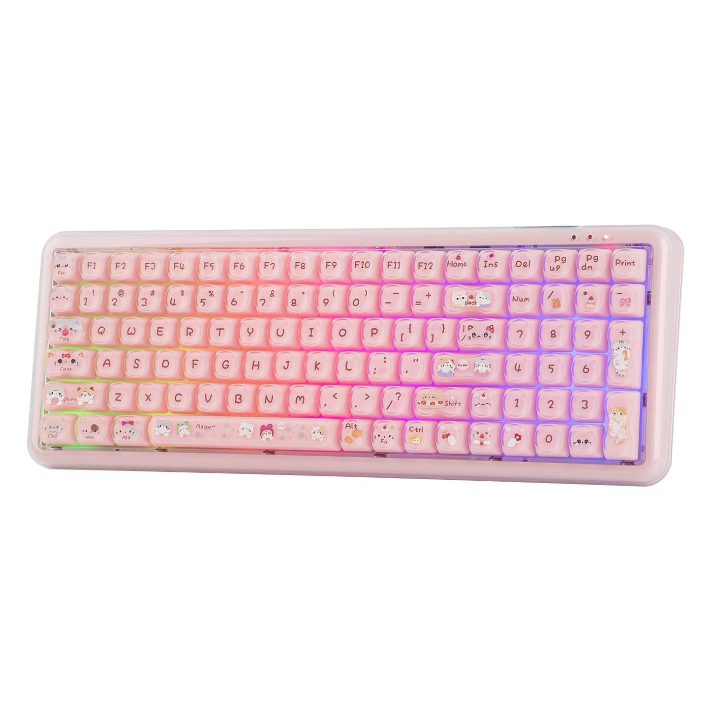 MechLands X Maorbeng X100 PRO Membrane Gaming Keyboard with Number Pad  RGB Backlits  Wireless Computer Keyboard with 5000mAh Battery  BT/2.4G/USB-C Wired  96% Layout for Windows/Mac/PC (Pink)