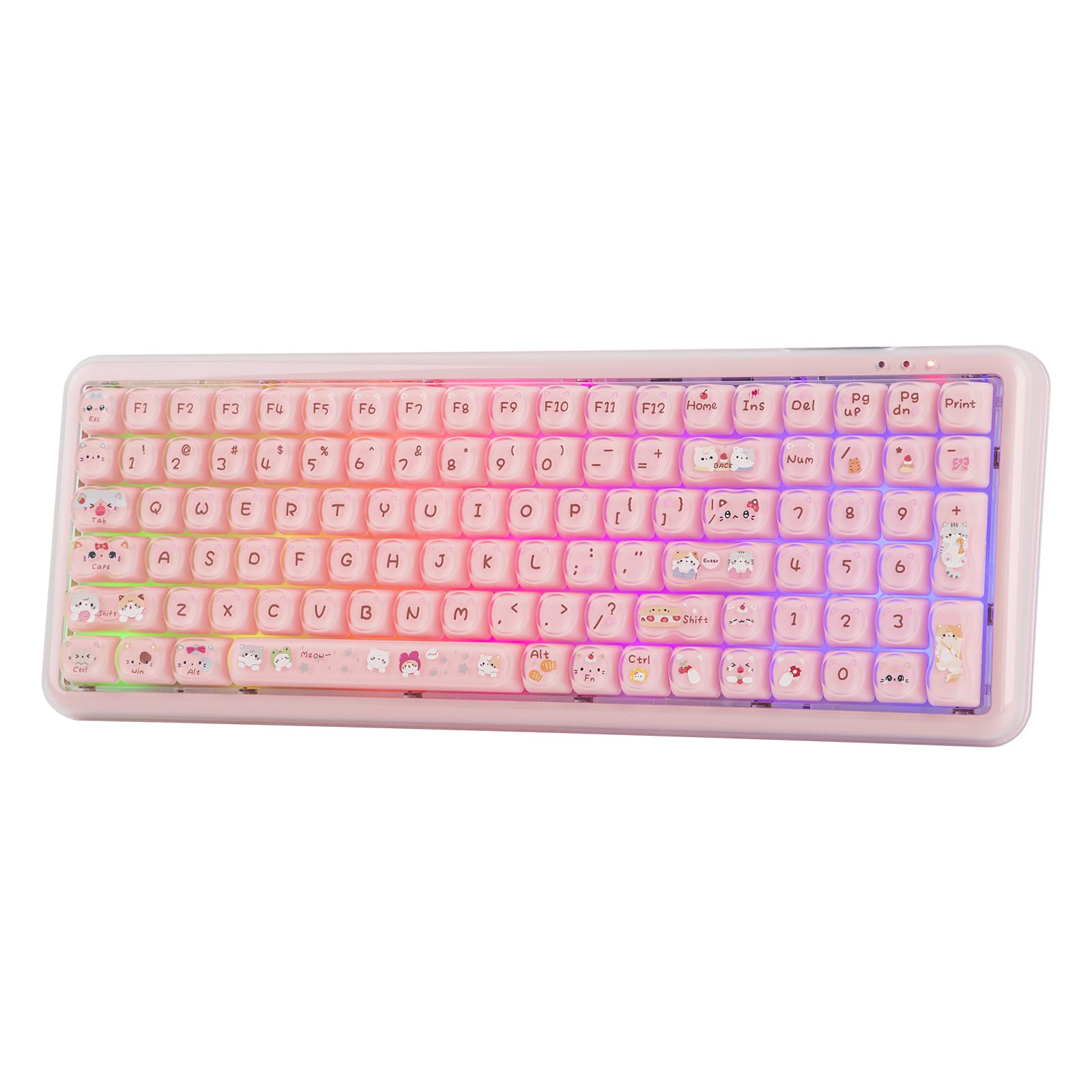 MechLands X Maorbeng X100 PRO Membrane Gaming Keyboard with Number Pad  RGB Backlits  Wireless Computer Keyboard with 5000mAh Battery  BT/2.4G/USB-C Wired  96% Layout for Windows/Mac/PC (Pink)