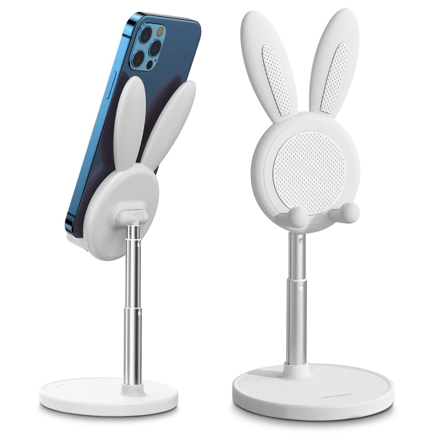 OATSBASF Adjustable Bunny Cell Phone Stand for Desk, Thick Case Friendly, White, Model TZZJ-P
