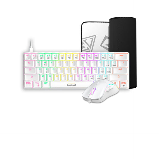 GAMDIAS Zeus Hermes E4 3-in-1 Combo  60% Multi-Colored Mechanical Keyboard  RGB 12800 DPI Ergonomic Mouse  Non-Slip Extended Gaming Mouse Mat  White