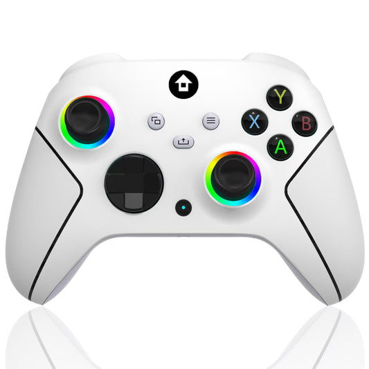 YUYIU Wireless 2.4GHz Xbox Controller with RGB Light, 1000mAh Battery, Dual Vibration, Turbo, 3.5mm Audio Jack - Pearl White