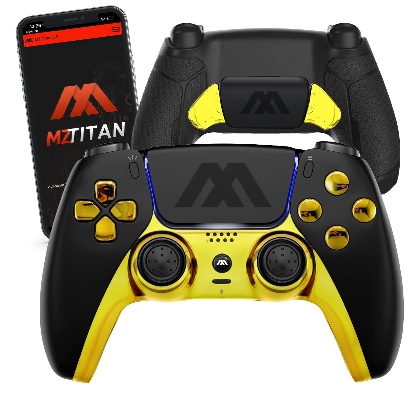 MODDEDZONE Smart Extreme Modded Controller + Anti Recoil 2 Remap Buttons & Interchangeable Thumbsticks & Hair Triggers  Tactical Buttons Compatible with PS5 Custom Controller PC (Black/Gold)