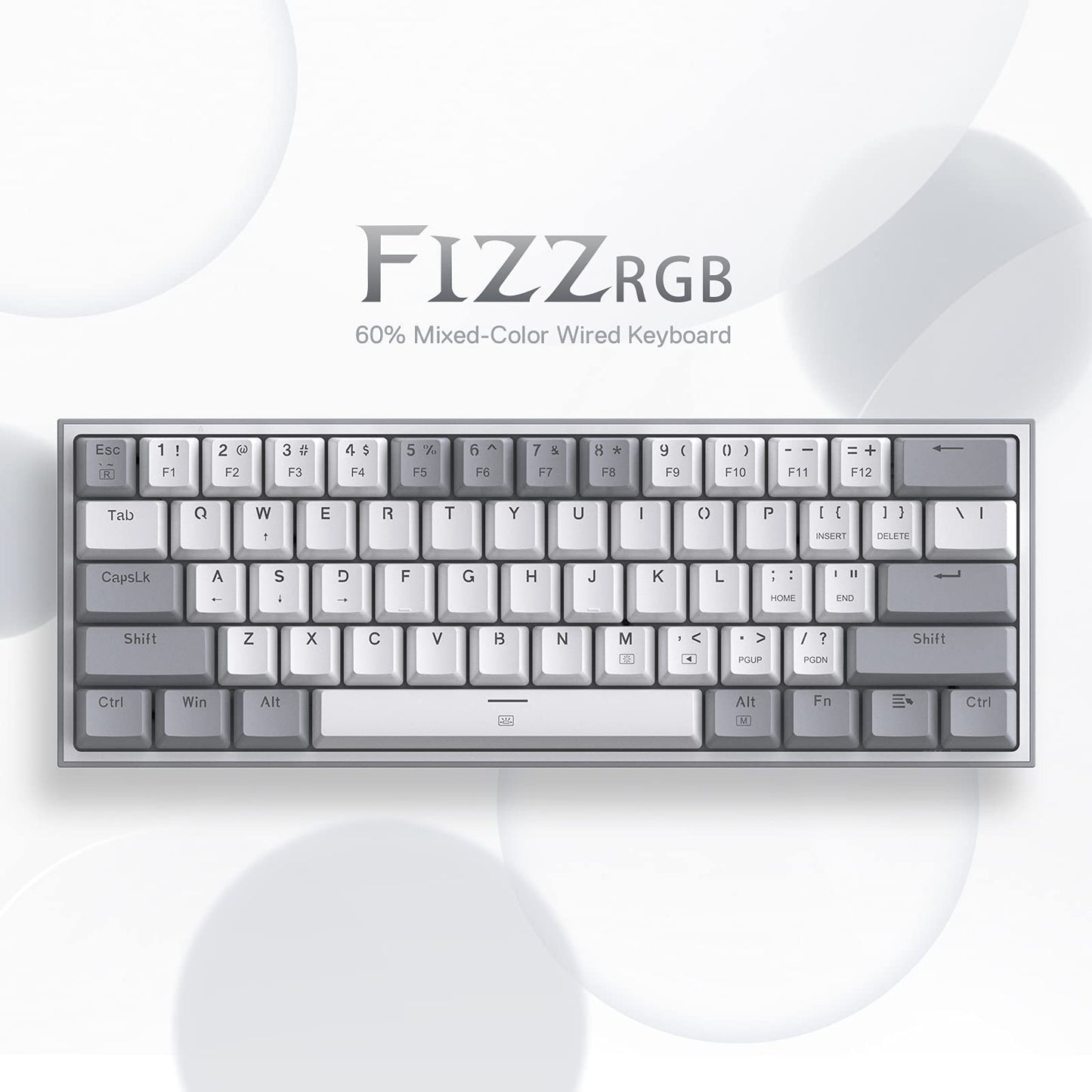 Redragon K617 Fizz 60% Wired RGB Mechanical Keyboard, 61 Keys, Linear Red Switch, Grey & White Keycaps