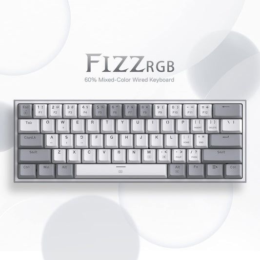 Redragon K617 Fizz 60% Wired RGB Mechanical Keyboard, 61 Keys, Linear Red Switch, Grey & White Keycaps