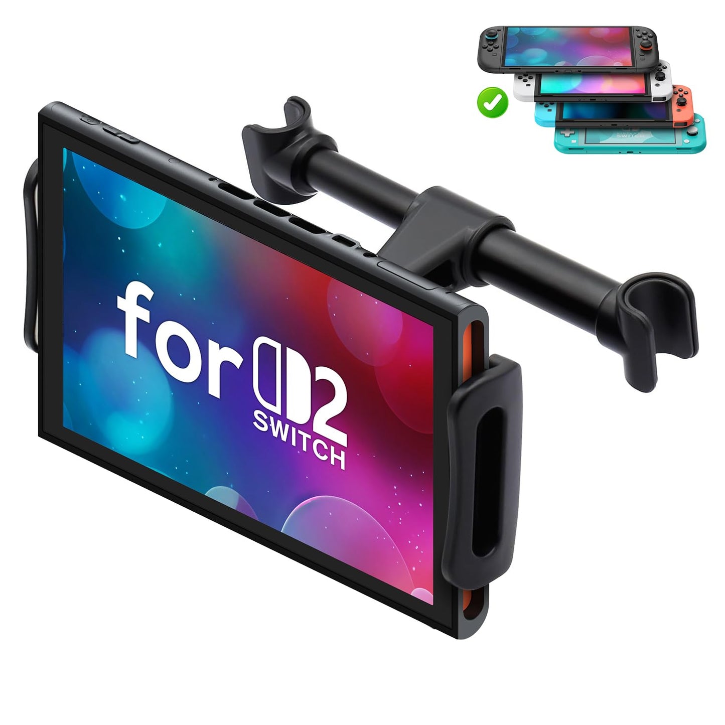 FYOUNG Car Headrest Mount Compatible with Switch 2 Model 2025/ Swith OLED/Switch  Adjustable Car Holder Compatible with Switch/iPhone/iPad and Other Devices (4-11)-Black